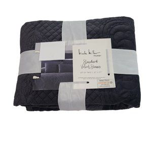 Nicole Miller Set of 2 Velvet Shams Quilted Charcoal 21" x 27" NWT